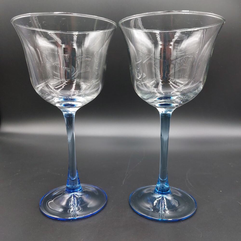 Luminarc Americana Light Blue Wine Glasses by Cristal D'Arques - France Set of 2
